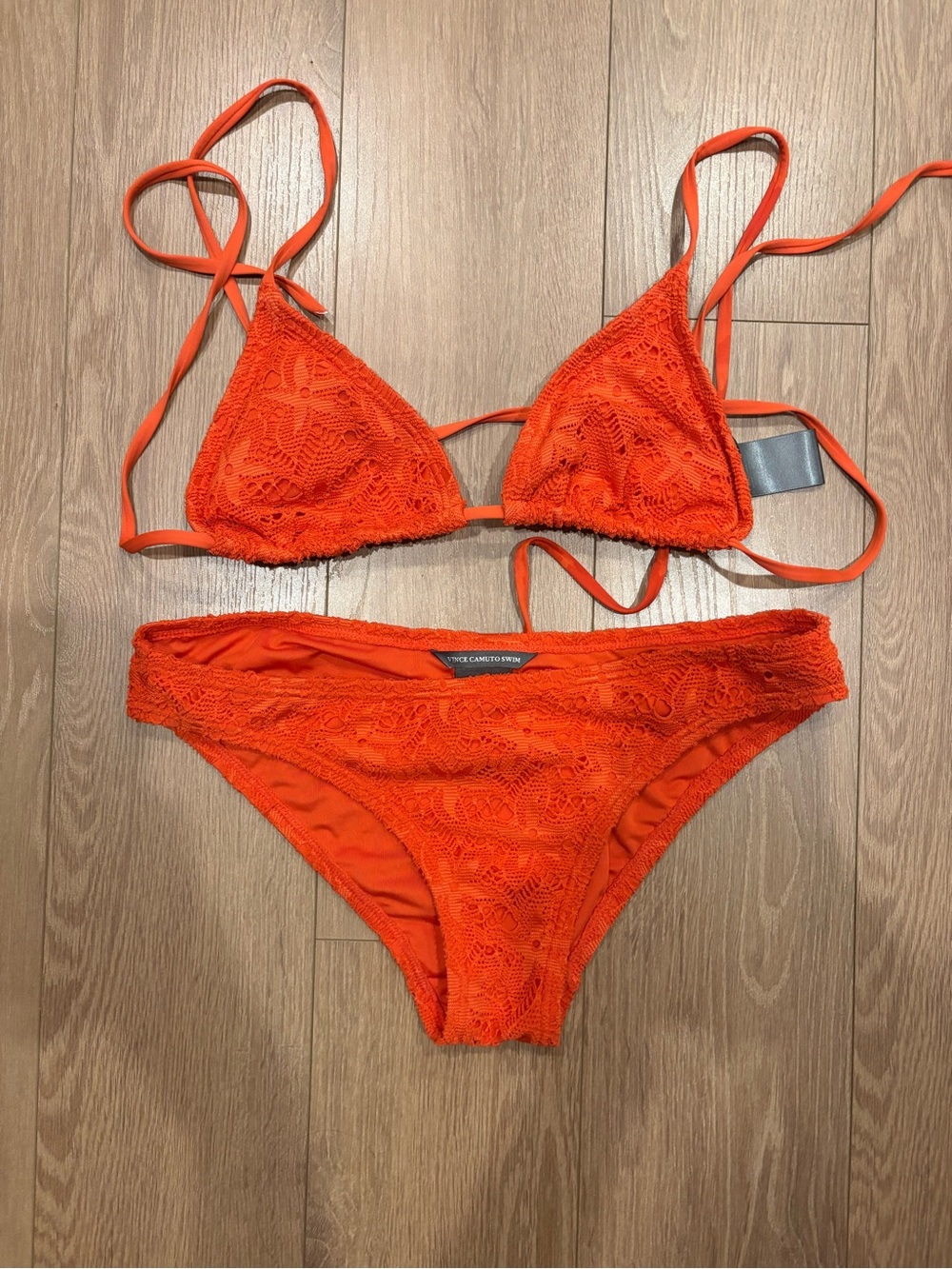 Vince Camuto "Red Sunset" Crochet Triangle Bikini